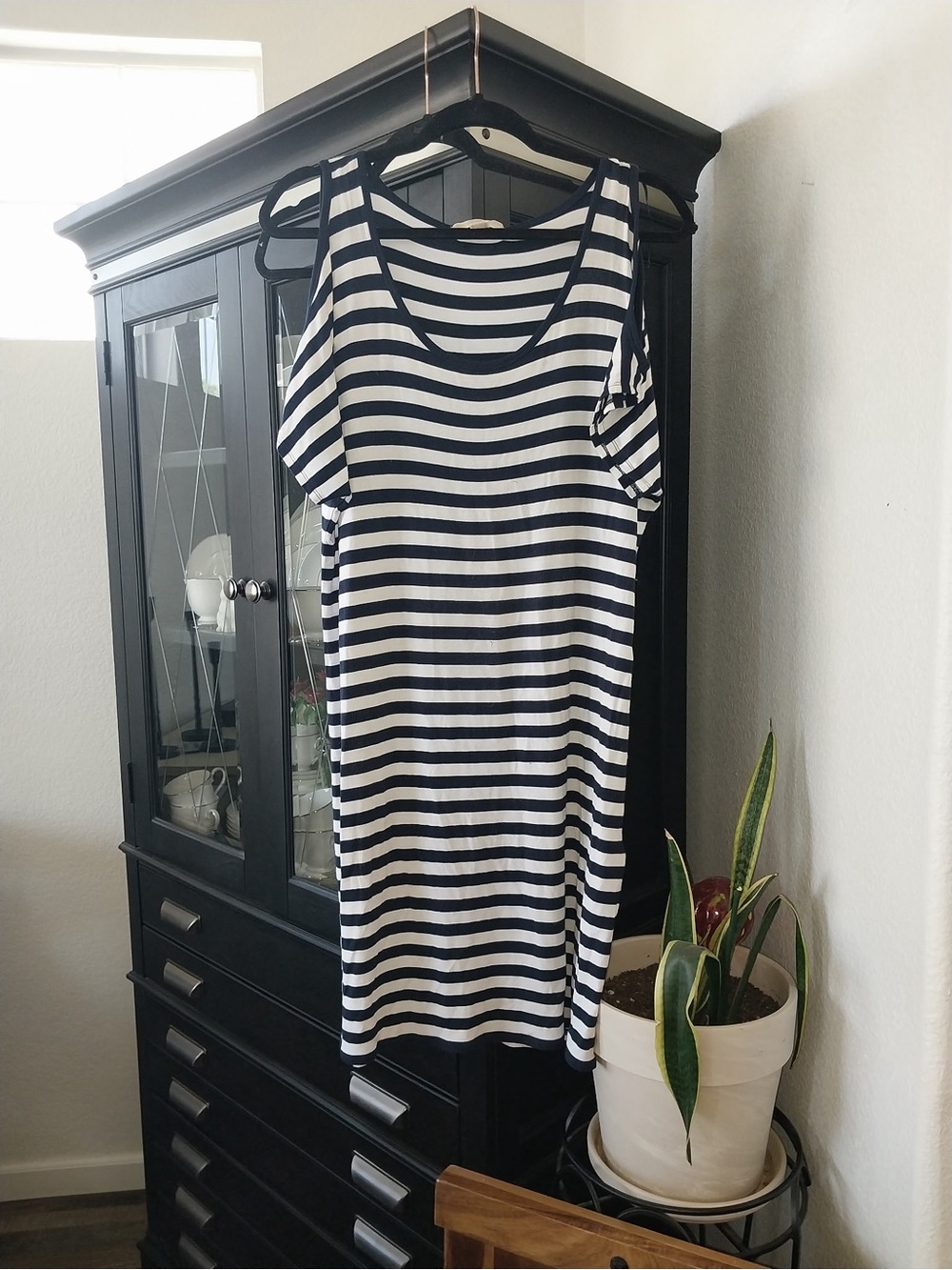 Michael Kors Navy and White Striped Crewneck Top